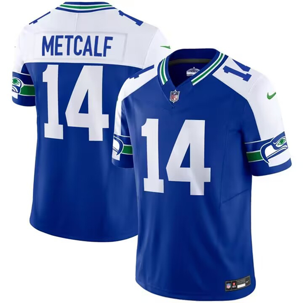 Men's Seattle Seahawks #14 D.K. Metcalf Royal Throwback Vapor Limited Stitched Football Jersey Men's Seattle Seahawks #14 D.K. Metcalf Royal Throwback Vapor Limited Stitched Football Jersey